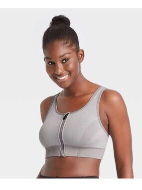 all in motion Front-Zip Sports Bra in Black & Light Gray